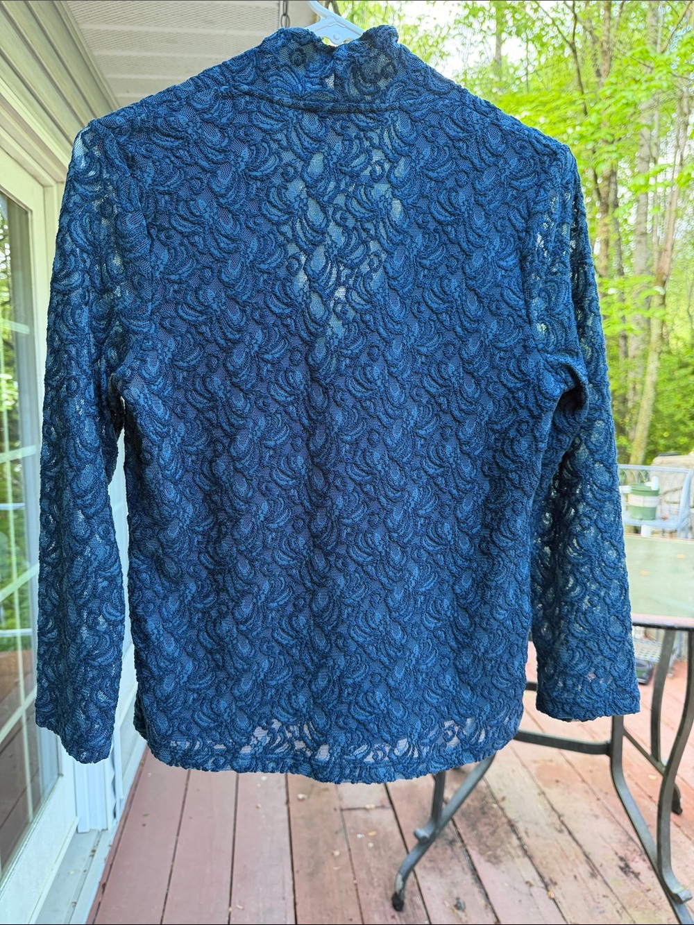 Rafaella Blue Lace Long-Sleeve Blouse - Picture 3 of 4